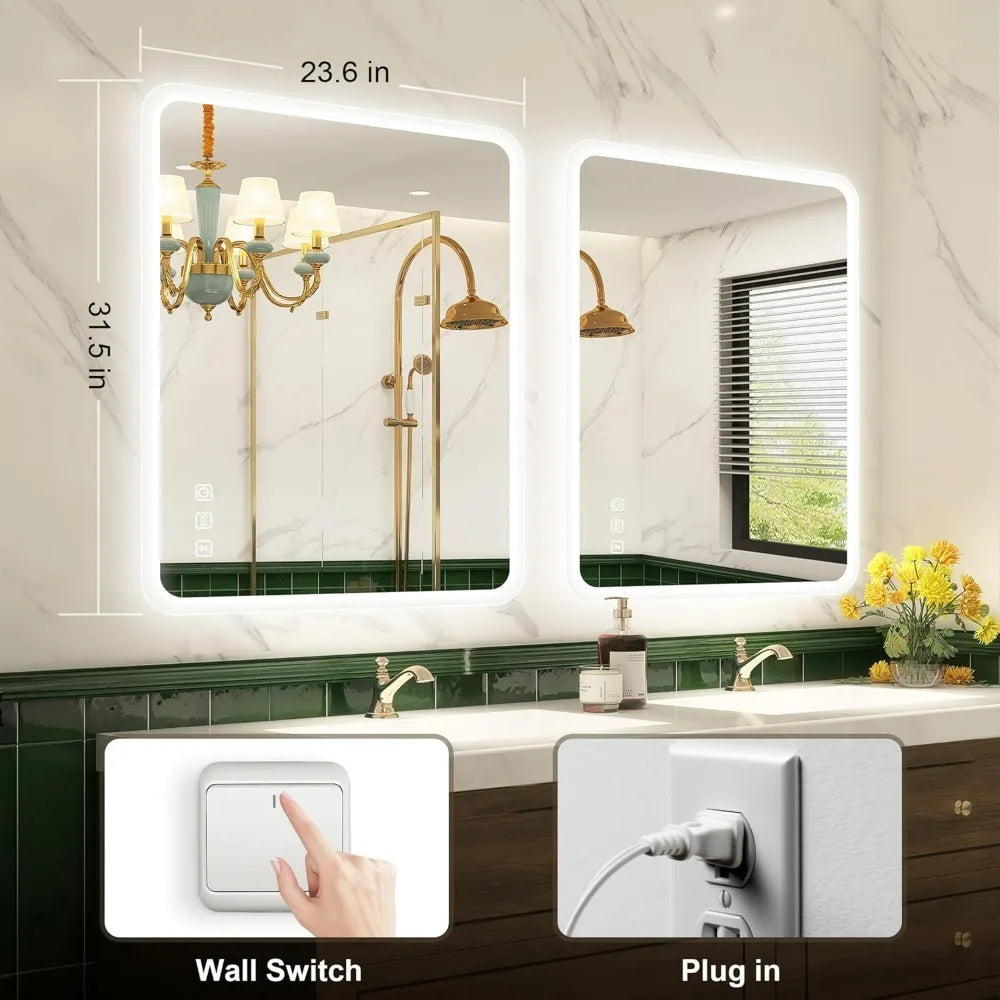 LED Bathroom Mirror with Lights – Bluetooth Speaker, Dimmable Brightness & Anti-Fog Technology