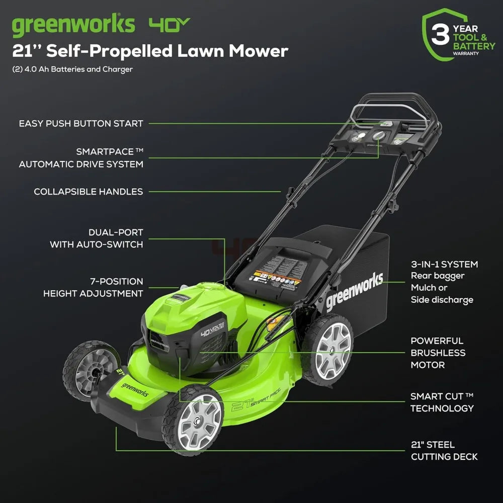 Greenworks 40V 21" Brushless Cordless Self-Propelled Lawn Mower