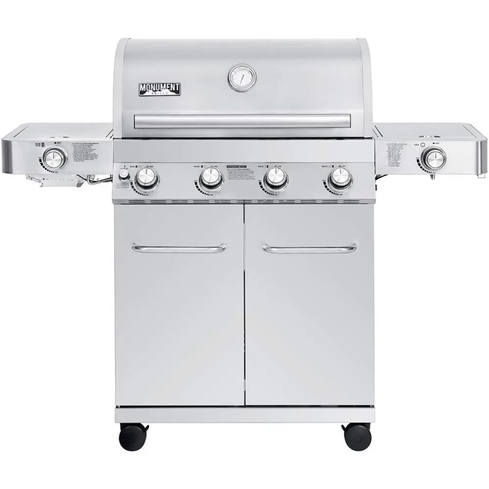 4-Burner Propane Gas Grill – Stainless Steel Cabinet Style with Side & Sear Burners 🔥