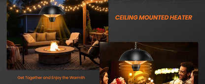 Hanging Patio Heater, 1500W Ceiling Mounted Infrared Heater with 1S Fast Heating, IPX4 Waterproof Electric Outdoor Heater