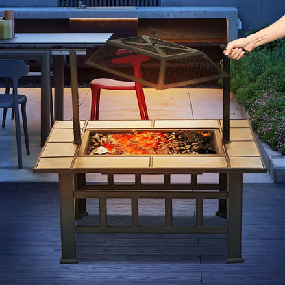 6 Sizes Metal Fire Pit with Mesh Cover & BBQ Grill – Outdoor Patio & Garden Heating Stove 🔥