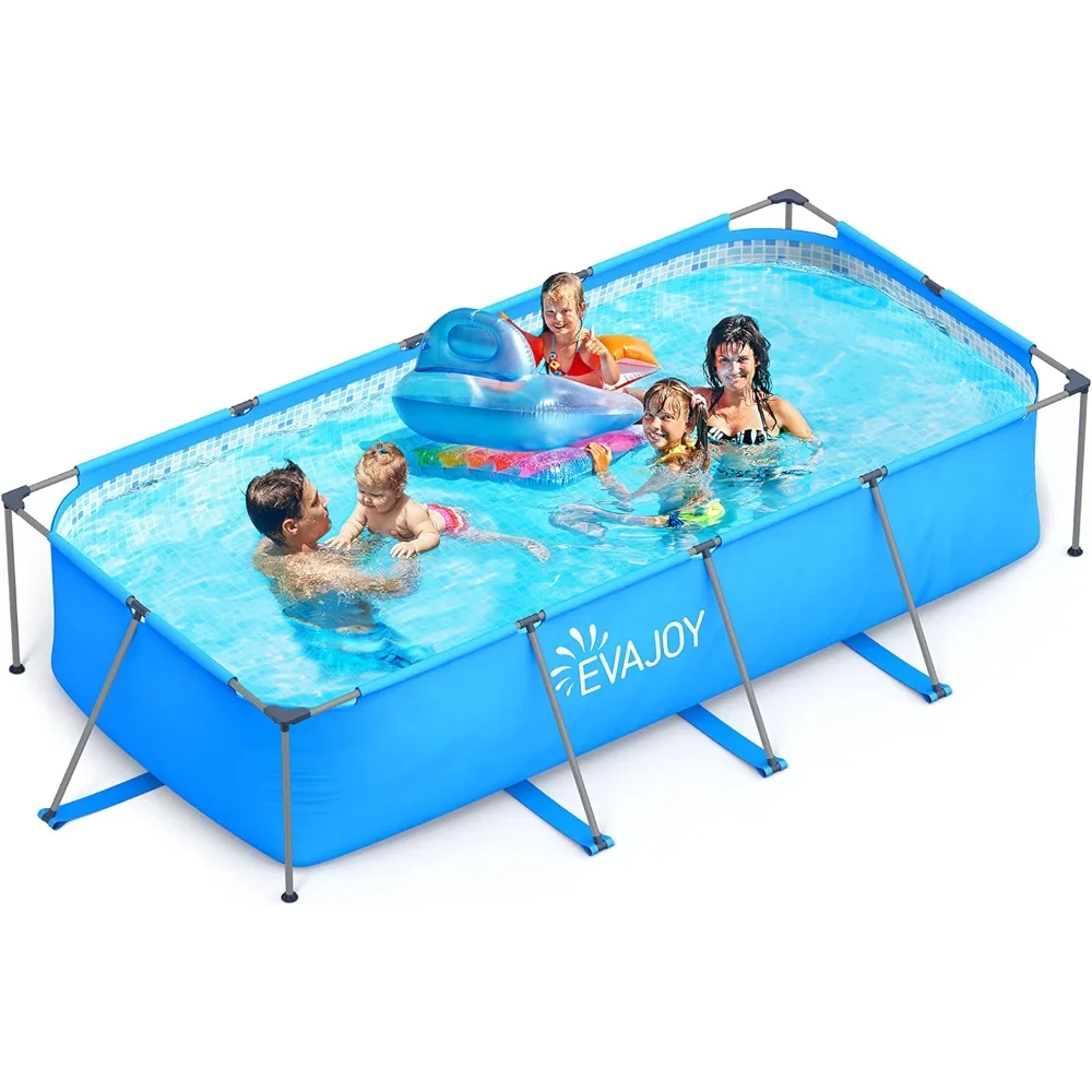 EvaJoy 14ft x 7ft x 33in Rectangular Metal Frame Swimming Pool Set