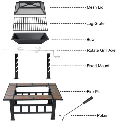 6 Sizes Metal Fire Pit with Mesh Cover & BBQ Grill – Outdoor Patio & Garden Heating Stove 🔥