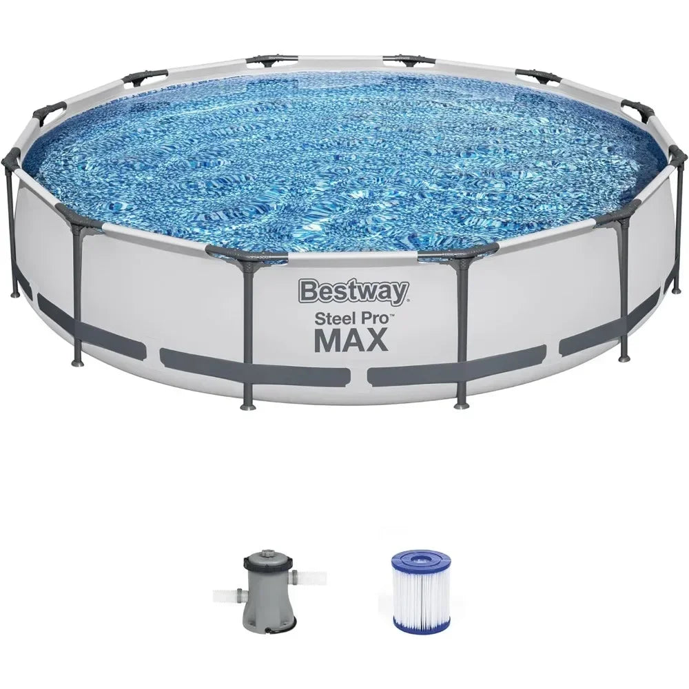 12-Foot x 30-Inch Round Metal Frame Above-Ground Swimming Pool with 330 GPH Filter Pump – Durable Outdoor Backyard Pool Set