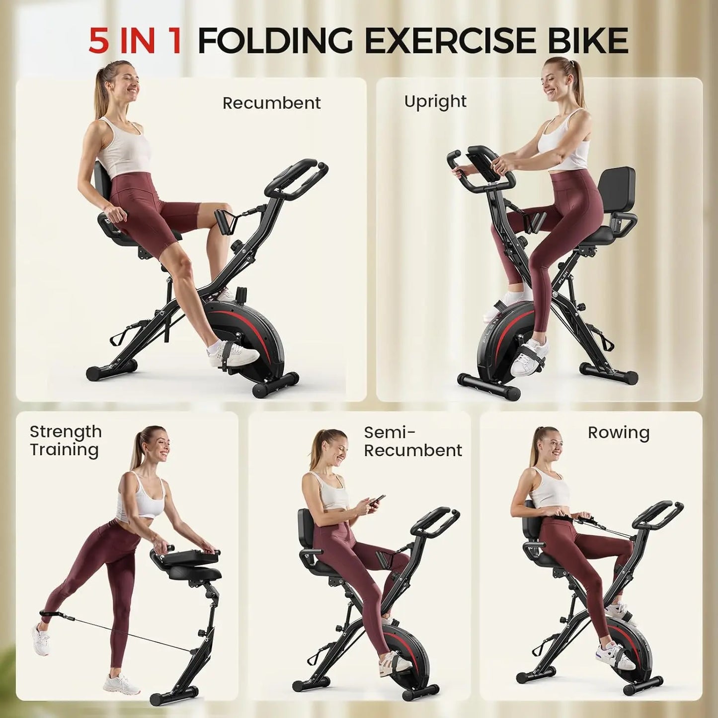 PLENY 5-in-1 Folding Exercise Bike – Your Ultimate Home Workout Companion