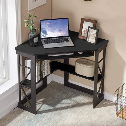 41" Corner Computer Desk with Keyboard Tray & Storage Shelves – Space-Saving Home Office Workstation