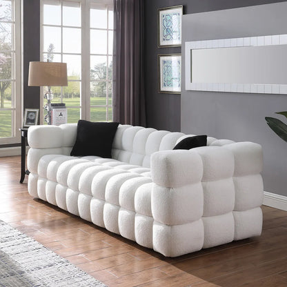 Olive Green Bouclé Marshmallow Sofa – 3-Seater Modern Luxury Couch