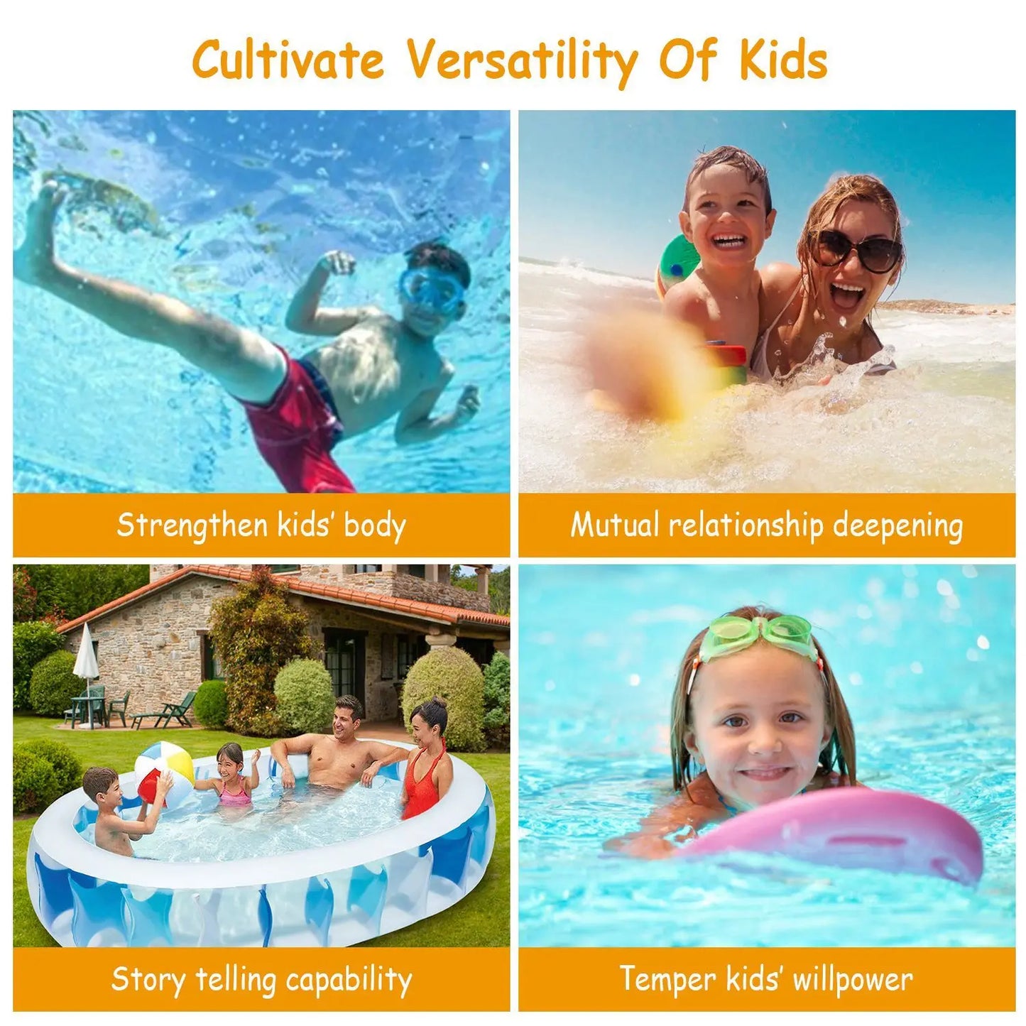 90×60×20 Inch Inflatable Swimming Pool – Family-Sized Blow-Up Pool for Summer Fun