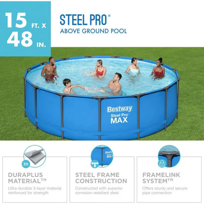 Bestway Steel Pro MAX 14ft x 48in Round Above-Ground Pool Set with Filter Pump, Ladder & Cover