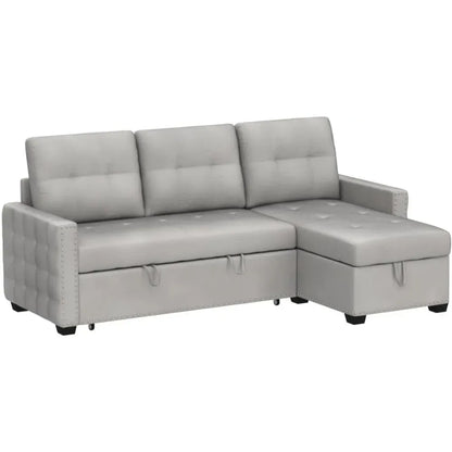 76.8'' Pull-Out Sleeper Sectional Sofa Bed with Storage Chaise – L-Shaped Convertible Velvet Sofa