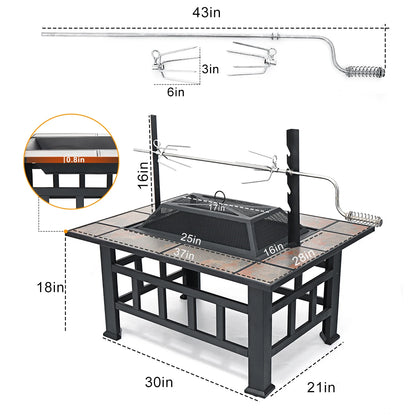 6 Sizes Metal Fire Pit with Mesh Cover & BBQ Grill – Outdoor Patio & Garden Heating Stove 🔥