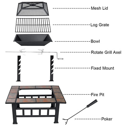 6 Sizes Metal Fire Pit with Mesh Cover & BBQ Grill – Outdoor Patio & Garden Heating Stove 🔥