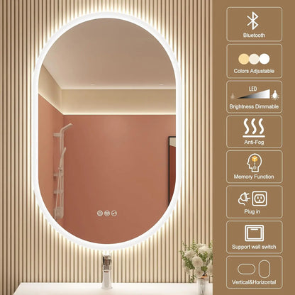 LED Bathroom Mirror with Lights – Bluetooth Speaker, Dimmable Brightness & Anti-Fog Technology