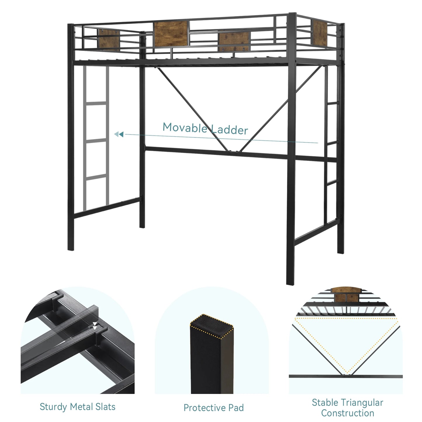 HOOMIC Twin Size Loft Bed Frame with Full Length Guardrai, Space-Saving, Sturdy Metal Construction, Easy Assembly Black Allewie