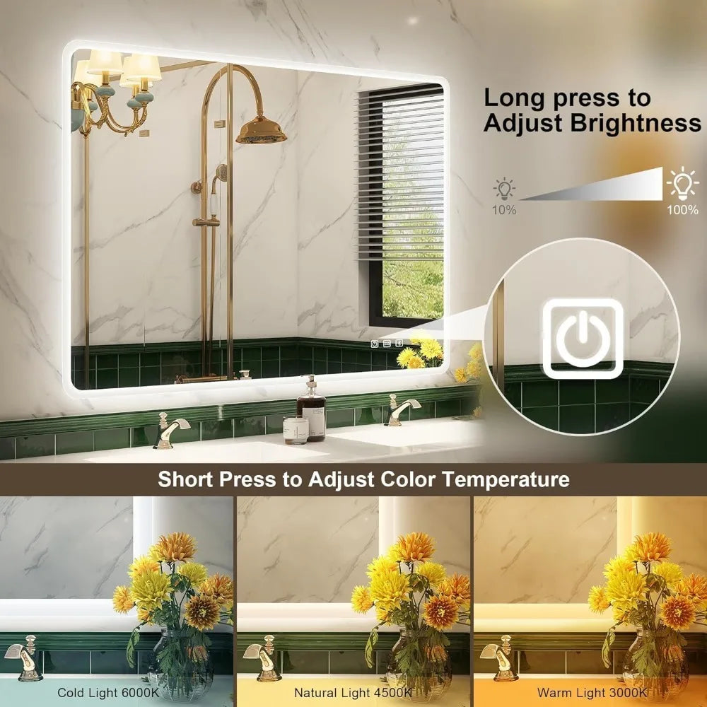 LED Bathroom Mirror with Lights – Bluetooth Speaker, Dimmable Brightness & Anti-Fog Technology