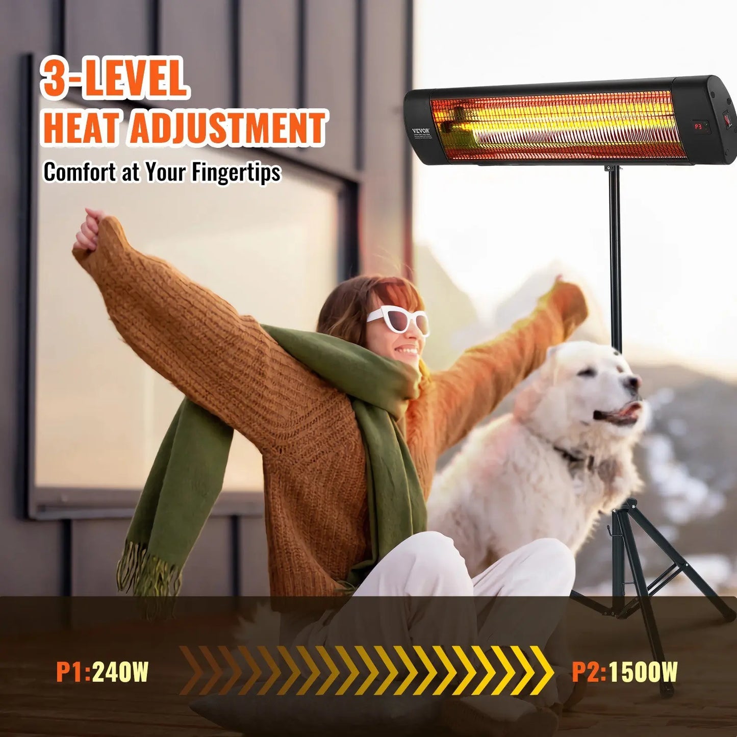 Infrared Heater, 1500W Remote Control Electric Space Heater, LED Screen Patio Heater w/ 3 Speeds & Timer, Outdoor/Outdoor