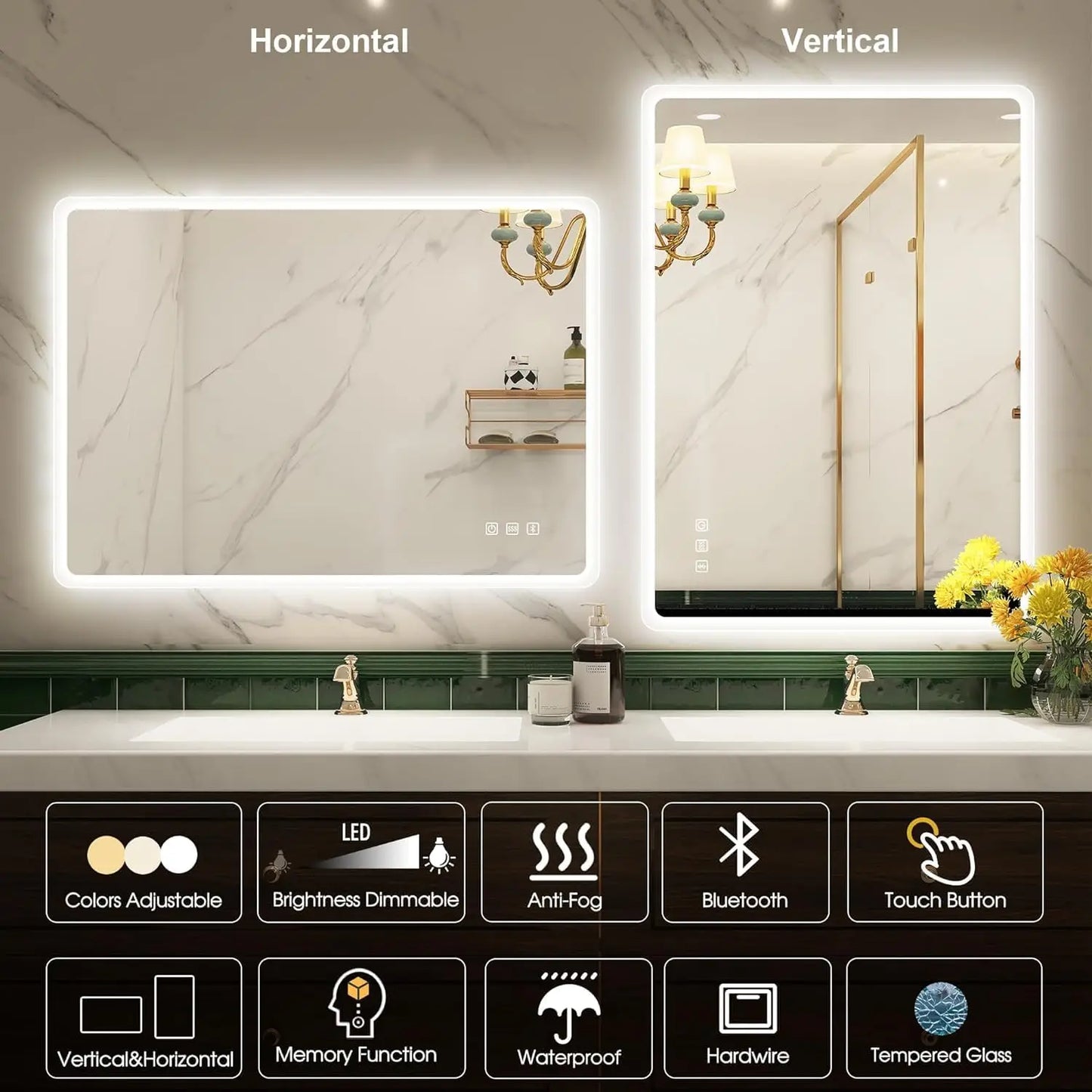 LED Bathroom Mirror with Lights – Bluetooth Speaker, Dimmable Brightness & Anti-Fog Technology