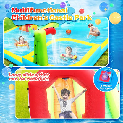 Inflatable Water Slide Park – Bouncy Castle with Deep Pool, Climbing Wall, Water Guns & Sport Balls