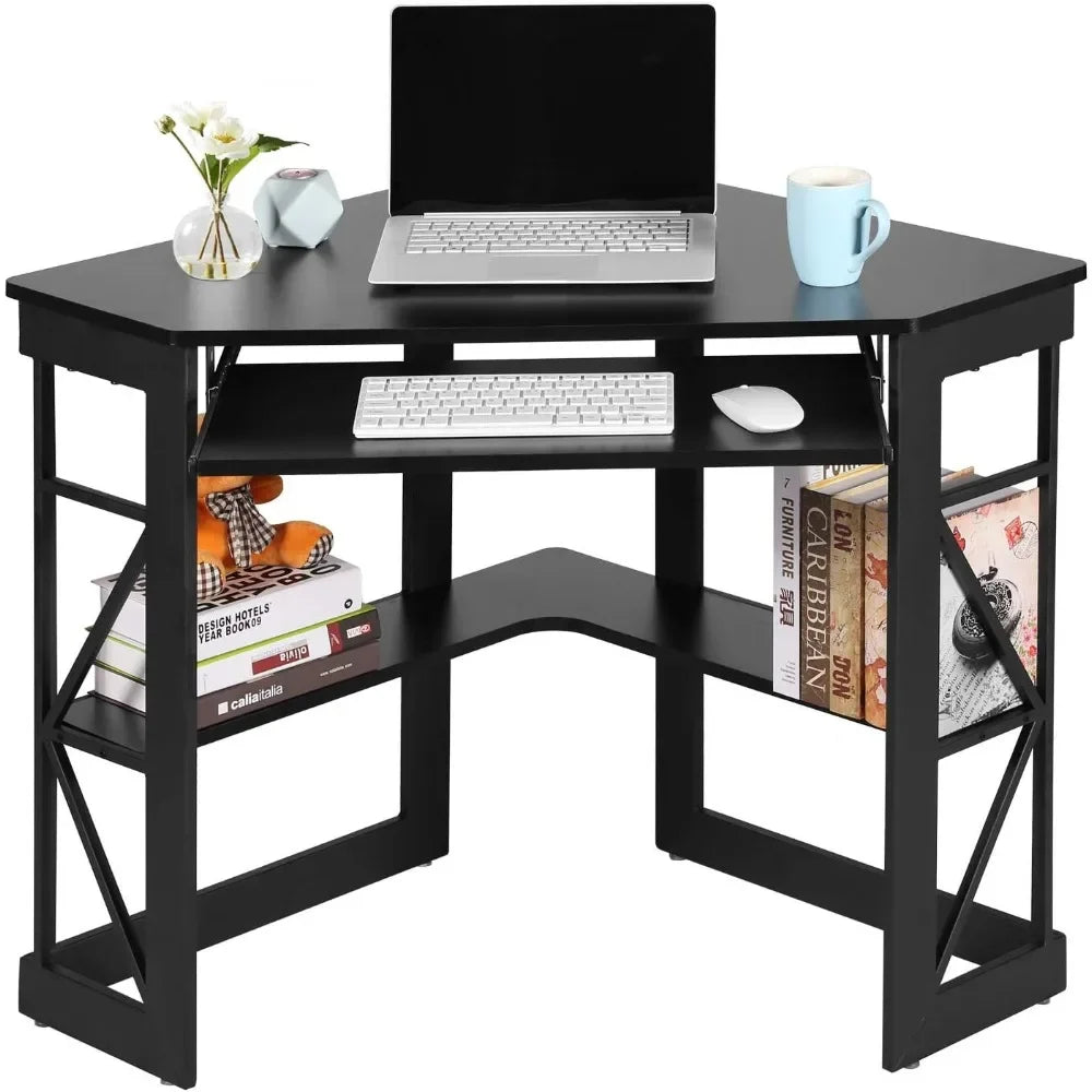 41" Corner Computer Desk with Keyboard Tray & Storage Shelves – Space-Saving Home Office Workstation