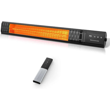 Small Outdoor Heater for Patio, 1500W IP65 Electric Infrared Heater with Low Glare Schott Glass, 9 Heating Levels & 24H Timer