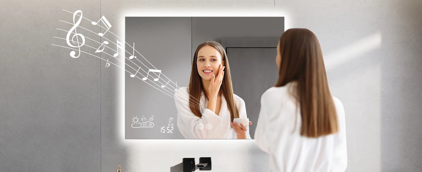 Smart Bathroom Mirror with Bluetooth (40” x 32”) – WiFi Enabled, Weather Display, Fog-Free, Adjustable Brightness