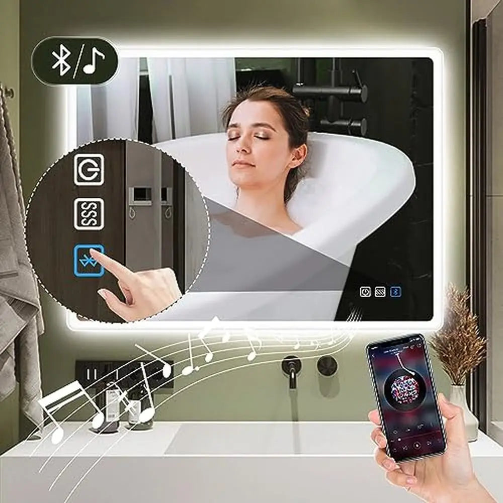 28"x36" Rectangular LED Bathroom Mirror with Bluetooth Speaker & Anti-Fog – Wall Mounted