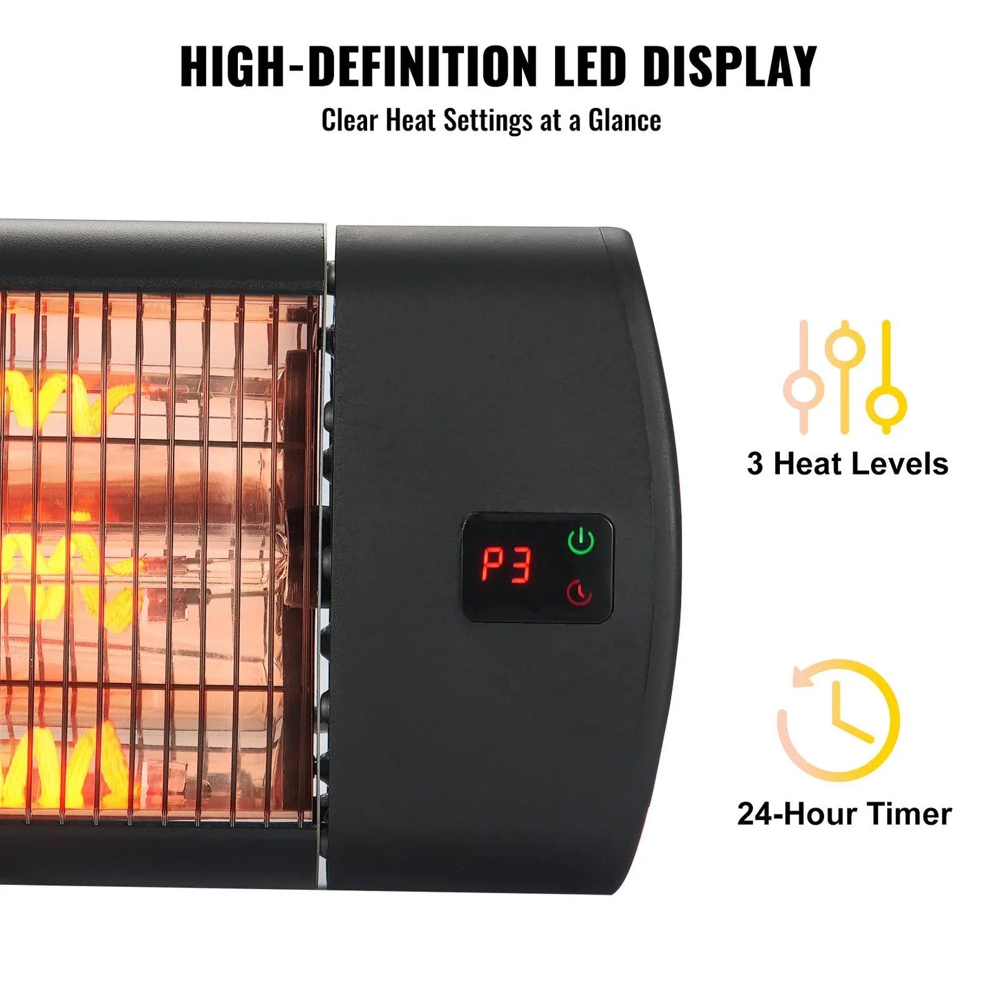 Infrared Heater, 1500W Remote Control Electric Space Heater, LED Screen Patio Heater w/ 3 Speeds & Timer, Outdoor/Outdoor