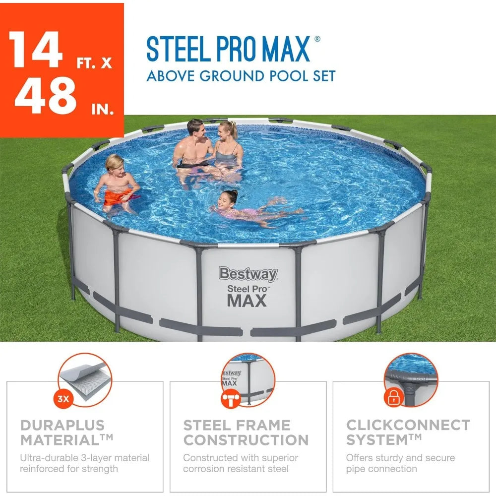 Bestway Steel Pro MAX 14ft x 48in Round Above-Ground Pool Set with Filter Pump, Ladder & Cover