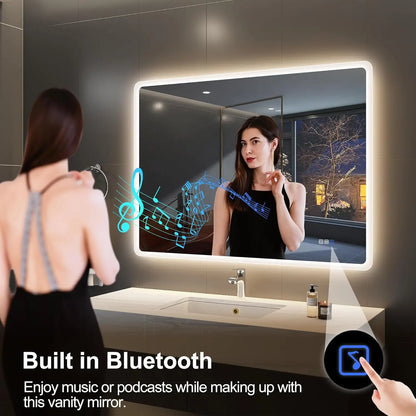 LED Bathroom Mirror with Lights – Bluetooth Speaker, Dimmable Brightness & Anti-Fog Technology