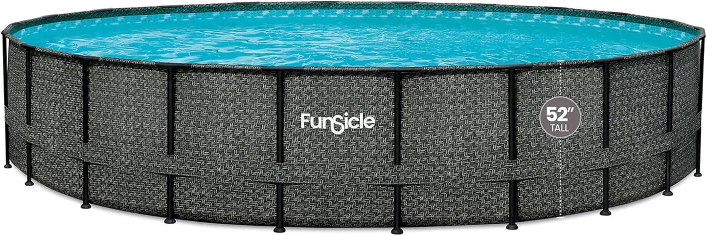 Funsicle 24ft x 52in Round Above-Ground Swimming Pool with Filter Pump & Cover – Dark Herringbone Design