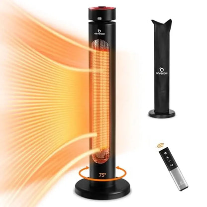 Outdoor Patio Heater 1500W Infrared Heater 8 Heating Levels IP65 Waterproof Remote 75° Oscillation Effortless Control Tip-Over