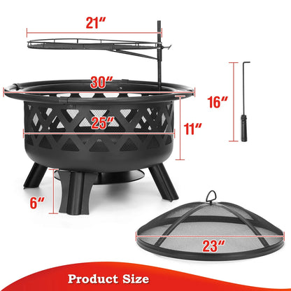 6 Sizes Metal Fire Pit with Mesh Cover & BBQ Grill – Outdoor Patio & Garden Heating Stove 🔥