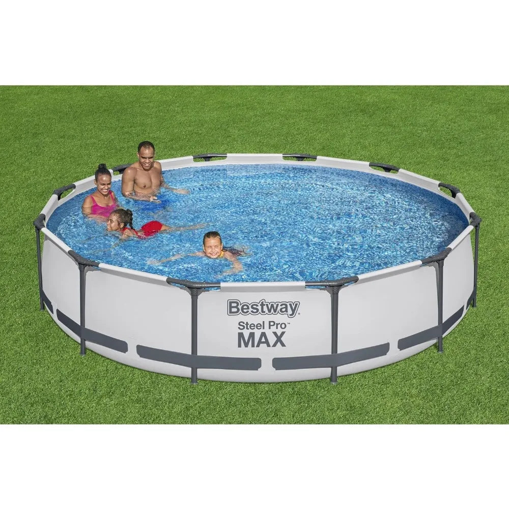 12-Foot x 30-Inch Round Metal Frame Above-Ground Swimming Pool with 330 GPH Filter Pump – Durable Outdoor Backyard Pool Set