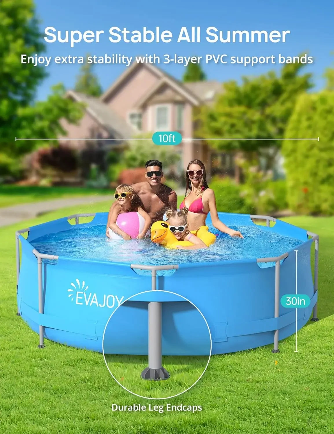 EvaJoy 14ft x 7ft x 33in Rectangular Metal Frame Swimming Pool Set