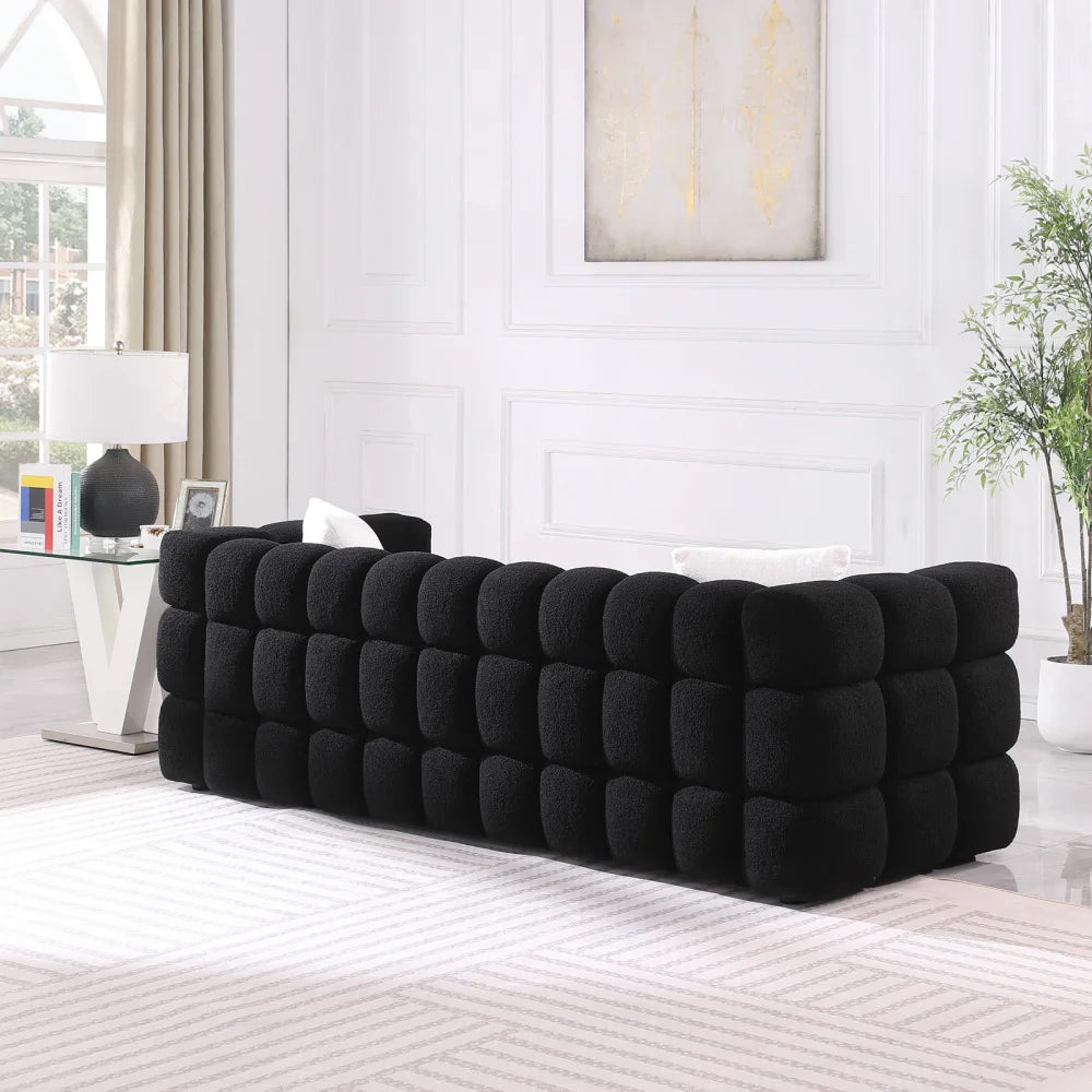 Olive Green Bouclé Marshmallow Sofa – 3-Seater Modern Luxury Couch