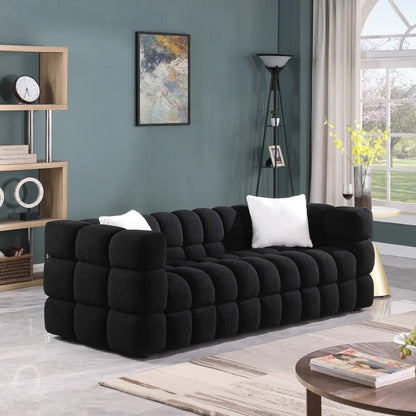 Olive Green Bouclé Marshmallow Sofa – 3-Seater Modern Luxury Couch