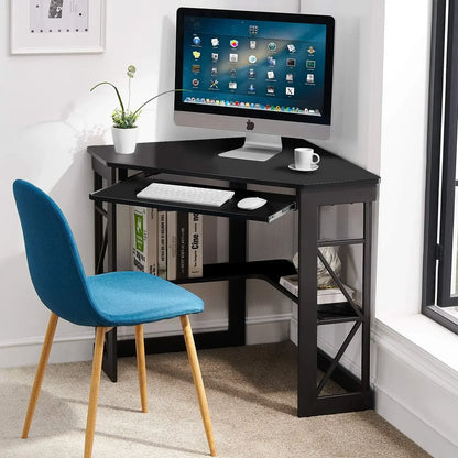 41" Corner Computer Desk with Keyboard Tray & Storage Shelves – Space-Saving Home Office Workstation