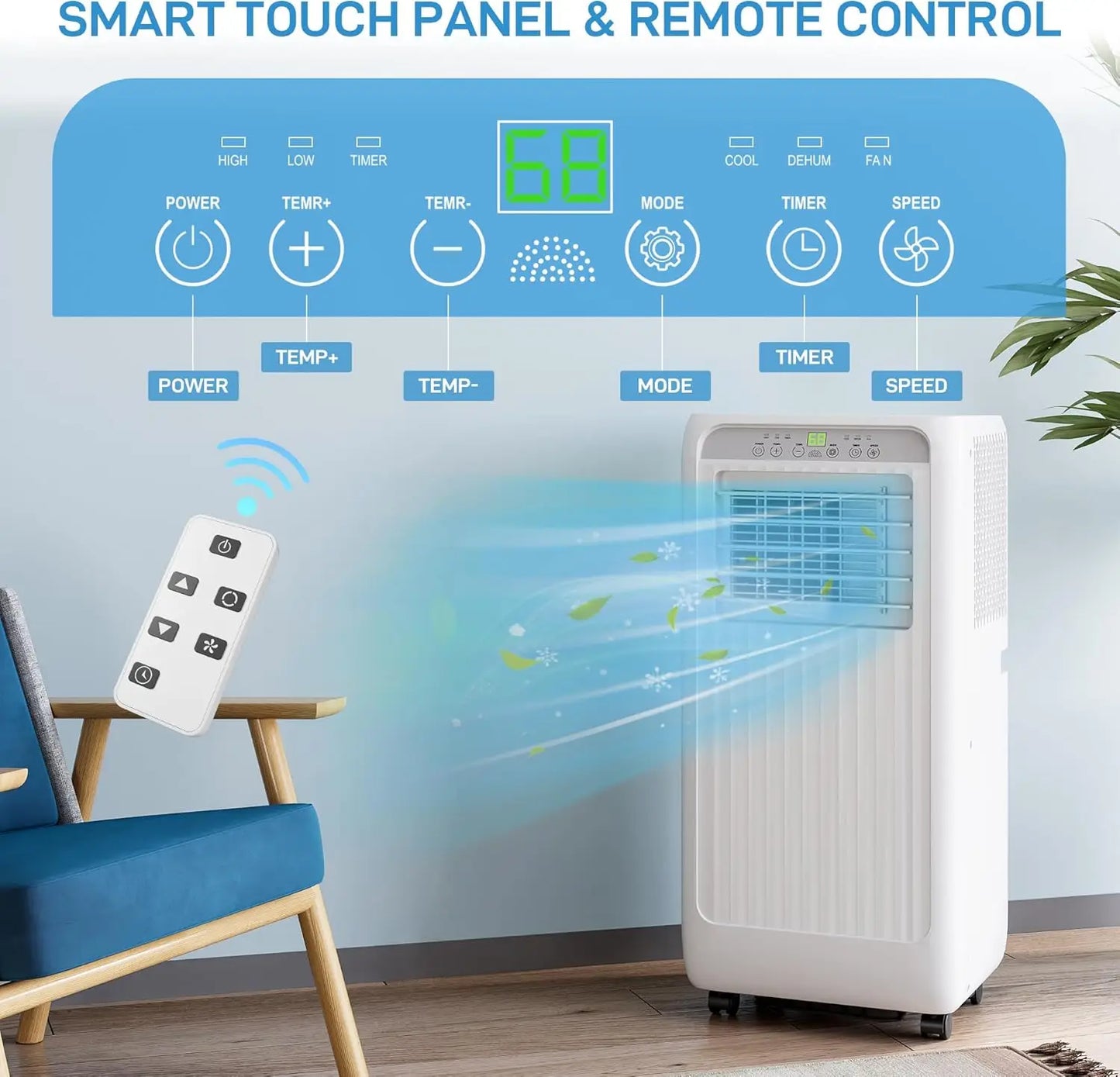 8000 Btu Portable Air Conditioners, 3-in-1 Portable AC, Dehumidifier, and Fan Mode, AC Unit with 24H Timer & Remote Control