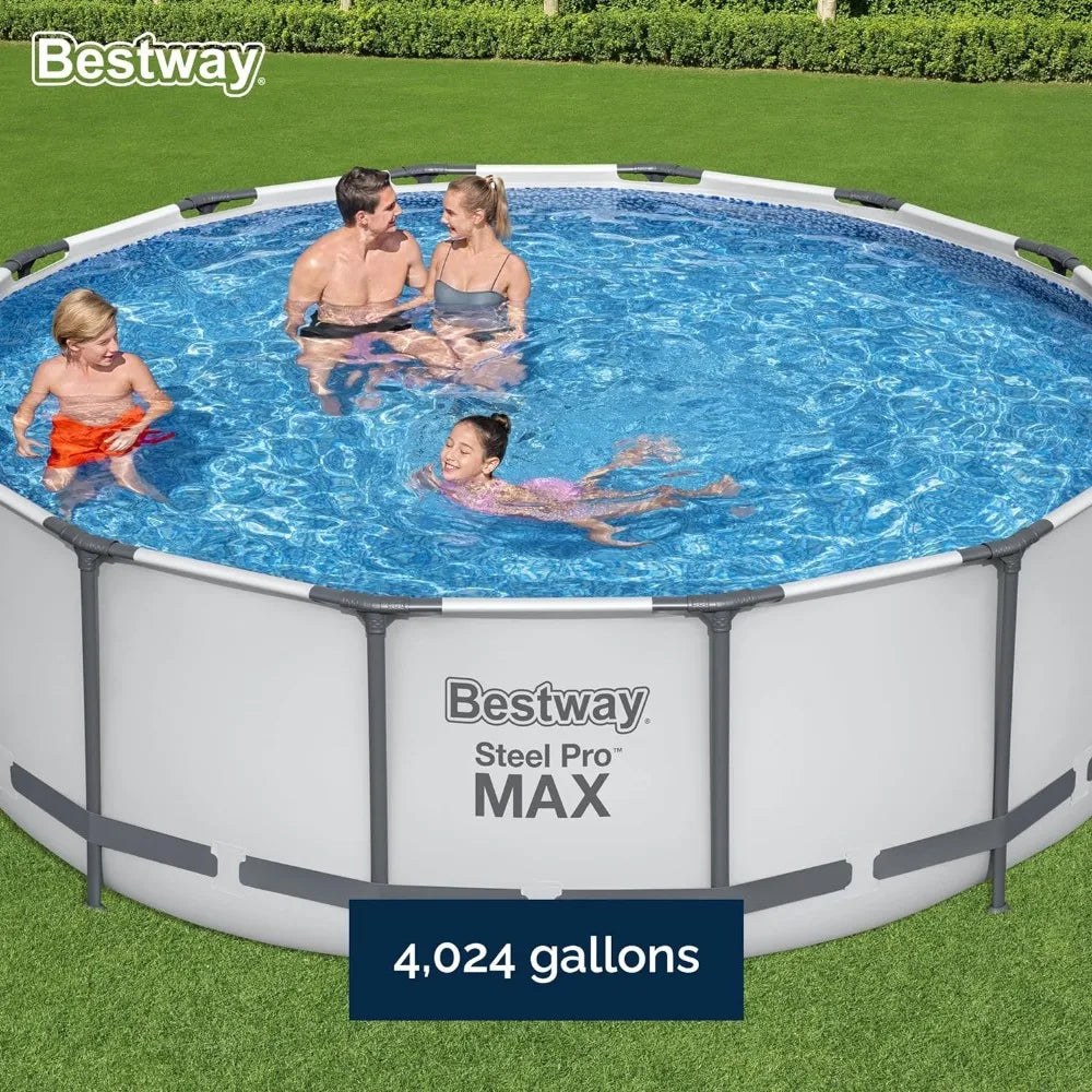 Bestway Steel Pro MAX 14ft x 48in Round Above-Ground Pool Set with Filter Pump, Ladder & Cover