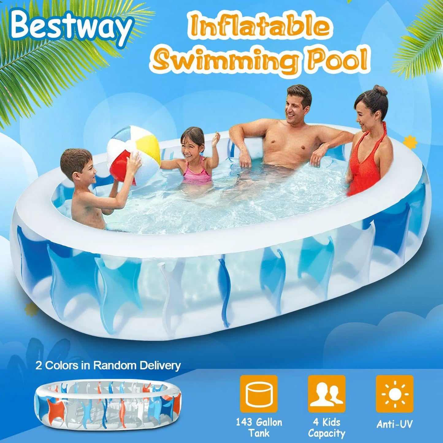 90×60×20 Inch Inflatable Swimming Pool – Family-Sized Blow-Up Pool for Summer Fun