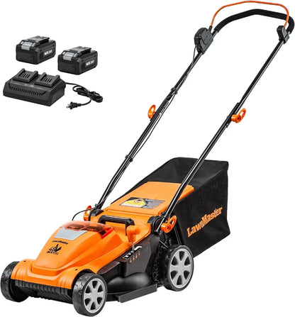 LawnMaster MX 24V 14.6” Cordless Brushless Lawn Mower with Dual 24V 4.0Ah Batteries, Dual Charger, 10-Gallon Collection Bag, and 4-Position Height Adjustment – Lightweight and Compact for Small Lawns