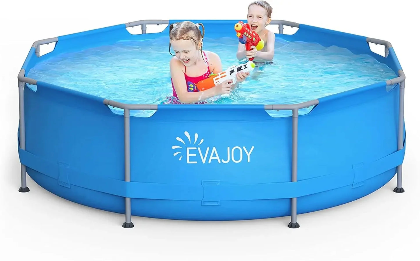 EvaJoy 14ft x 7ft x 33in Rectangular Metal Frame Swimming Pool Set