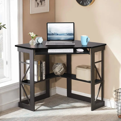 41" Corner Computer Desk with Keyboard Tray & Storage Shelves – Space-Saving Home Office Workstation