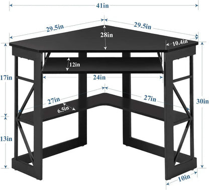 41" Corner Computer Desk with Keyboard Tray & Storage Shelves – Space-Saving Home Office Workstation