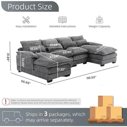 110" U-Shaped Chenille Sectional Sofa – Modern, Comfy & Stylish