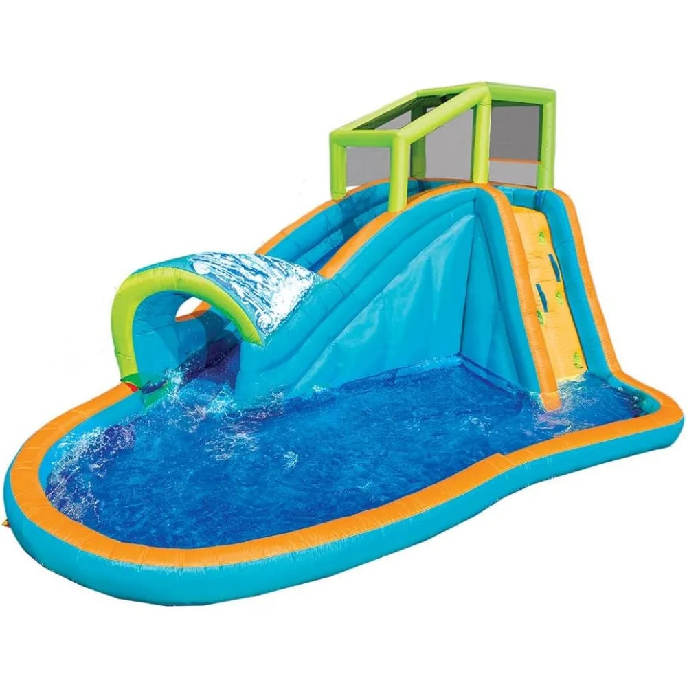 Inflatable Water Slide - Huge Kids Pool (14 Feet Long by 8 Feet High) with Built in Sprinkler Wave and Water Wall - Heavy Duty