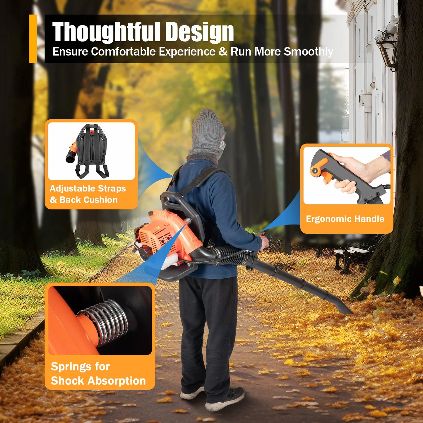 Powerful 42.7CC Backpack Leaf Blower – Fast & Efficient Cleaning for Any Outdoor Space