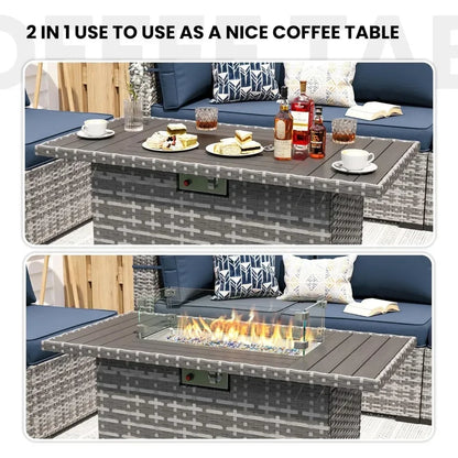 UDPATIO Patio Furniture Set with Fire Pit Table – Modular Rattan Outdoor Conversation Set