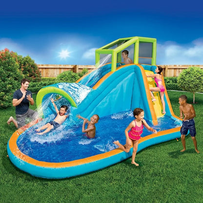 Inflatable Water Slide - Huge Kids Pool (14 Feet Long by 8 Feet High) with Built in Sprinkler Wave and Water Wall - Heavy Duty