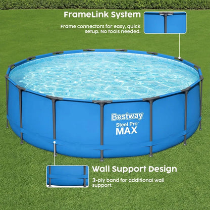 Bestway Steel Pro MAX 14ft x 48in Round Above-Ground Pool Set with Filter Pump, Ladder & Cover